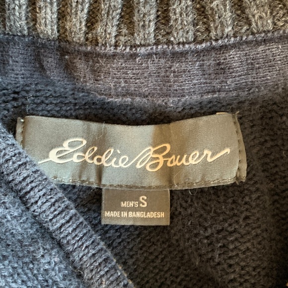 Eddie Bauer Navy and Charcoal Knit Sweater men’s small quarter zip - Picture 6 of 8